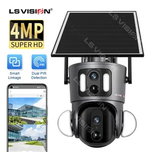 LS VISION wifi solar security 4mp camera dual lens ptz camera 4k solar power outdoor wireless 4g sim card ip camera
