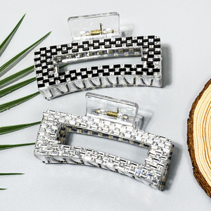 Pince à cheveux en strass, clip rectangulaire creux en cristal, barrettes de luxe élégantes - Product Image 2