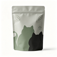 Herbruikbare, bedrukte, matte plastic stand-up pouch met ritssluiting, geschikt voor voedsel, voor droog kattenvoer.