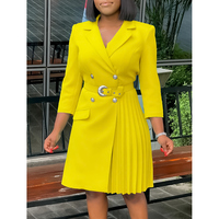 Nouvelles Robes Plissées Col V pour Femmes 2025, Mode Printemps-Été, Robe de Bureau Élégante Couleur Unie, Manches Trois Quarts Style Africain