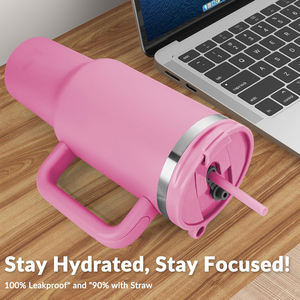 แก้วน้ำผจญภัยแบบมีหูจับและหลอดดูด สแตนเลสสองชั้น เก็บอุณหภูมิ ขนาด 40 ออนซ์ ปรับแต่งโลโก้ได้ - Product Image 4