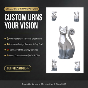 Urnas Funerarias Artísticas con Forma de Gato para Cenizas de Mascotas, Recuerdo Conmemorativo, Contenedor de Cerámica para Cremación, Hecho a Mano, Elegante Homenaje - Product Image 1