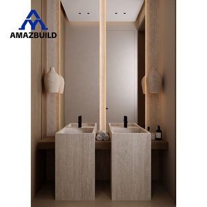 AMAZBUILD Luxury <strong>Freestanding</strong> Stone Vanity with Integrated Sink Smart <strong>Mirror</strong> for <strong>Bathroom</strong> Application Unique Design - Product Image 1