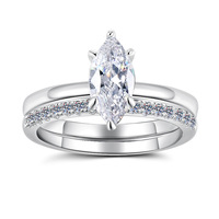Anillo de Boda de Lujo con Corte Marquesa, Juego de Pareja para Mujer, 1 Quilate, Color D, VVS1, Plata de Ley S925 con Certificado GRA