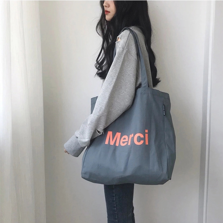 High quality cheap recyclable large custom printing canvas tote handle cotton calico shopping grocery bags with logo