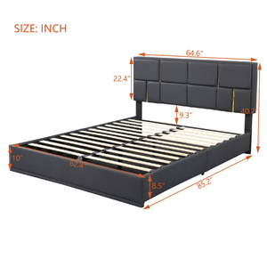 New Modern <b>Queen</b> <b>Size</b> Upholstered Soft <b>Bed</b> with Metal <b>Frame</b> and Hydraulic Storage System Black - Product Image 6