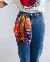 Foulard de luxe en soie sergé à motifs imprimés variés (fruits de mer, homard, desserts, fleurs) – Bandana personnalisé