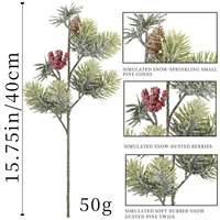 Ranting Pinus Bersalju Natal dengan Buah Berry Merah dan Kuncup Pinus 15,75 inci untuk Vas, Rangkaian Bunga, Grosir