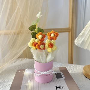 Ngày Valentine Món Quà Sinh Nhật Tốt Nghiệp LED Bảo Quản Nhỏ Crochet Bó Hoa Mini Dệt Kim Hoa Bó Hoa - Product Image 5