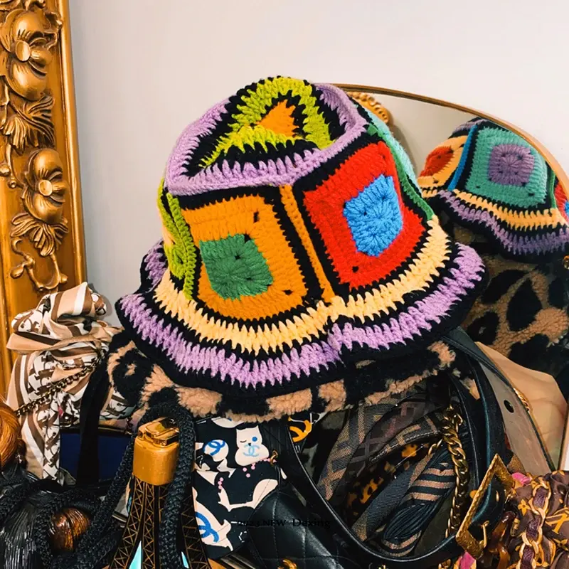 2024 NEW Women's Handmade Crochet Bucket Hats Y2k Fashion Summer Beach Hat Korean Hollow Knitted Hat