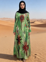 Abaya à manches longues Summer Stars, quatre tailles, robe musulmane pour femmes, imprimé numérique, antistatique, style modeste, lin respirant