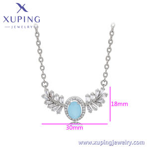 Xuping-collar de cadena de diamantes chapados en platino, joyería de lujo elegante con hojas animadas de piedra azul - Product Image 2