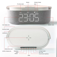 Lámpara de noche táctil LED portátil con cargador inalámbrico Radio FM Altavoz Reloj y soporte para teléfono celular