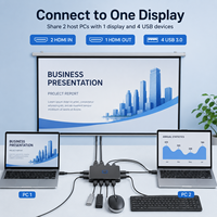 Conmutador KVM HDMI de 2 Puertos, Selector USB 3.0, 4K 60Hz, 2 Entradas y 4 Salidas, Caja de Compartición de PC, Chip GL3510+ASW3410, Compatible con Teclado y Ratón
