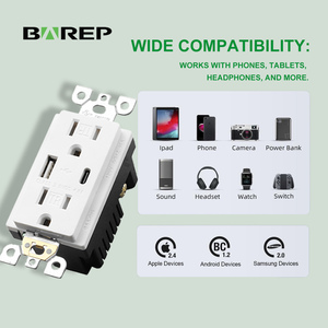 Barep American UL Listed Duplex Tamper Resistant 4.8A <strong>USB</strong> Type a C Wall Receptacle Outlet Toma De Corriente <strong>Socket</strong> <strong>With</strong> <strong>USB</strong> - Product Image 3