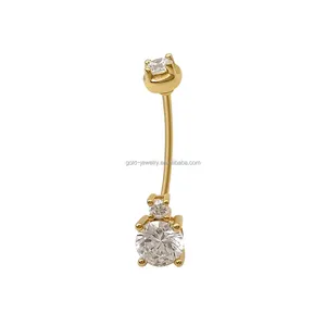 14K Real Yellow Gold Jewelry Body Jewelry AU585 Zircon Stone Navel Ring Cute Design Lower Price