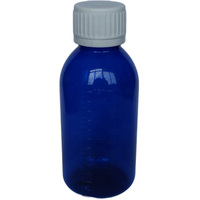 Flacon de sirop contre la toux en plastique PET bleu ambré de 120 ml pour l'emballage pharmaceutique avec bouchon inviolable et gobelet doseur en PP