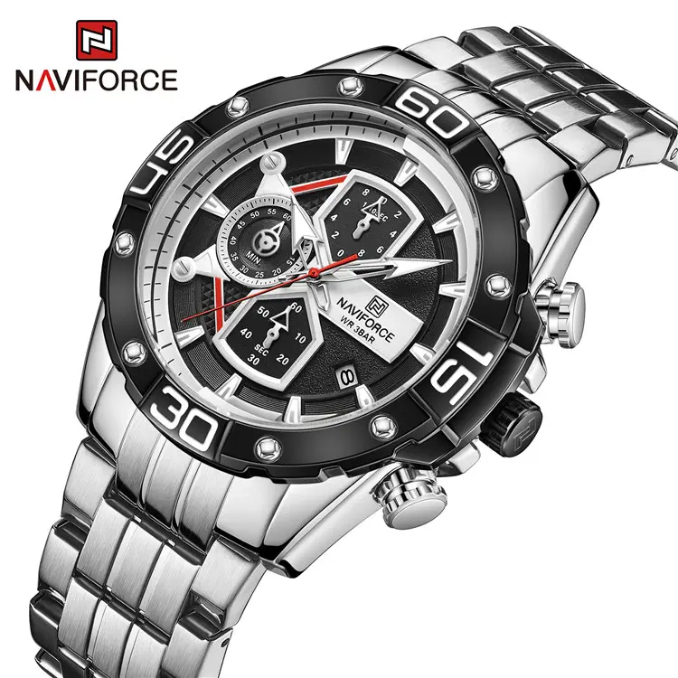 NAVIFORCE 8018 SBS Luxury Band Watch For Men Fashion WristWatch 30m Waterproof Stainless Steel Quartz Date Clock Non Automatic