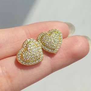 Boucles d'oreilles tendance plaquées micro-incrustées en forme de cœur pour femme, cadeau d'anniversaire de mariage - Product Image 3