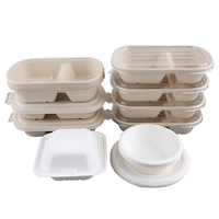 Bols jetables 32OZ, récipient alimentaire en Fiber soluble, boîte à Lunch, bagate boisée avec couvercles en PP, 2 compartiments remplaçables