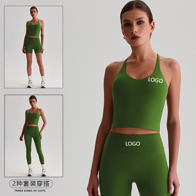 Women's Sexy Cross Back Sports Vest Breathable Quick Dry Sleeveless Gym Fitness Removable Pads Recycled Yoga Tank Top Front
