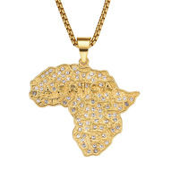 Mens Womens altın Hip Hop takı buzlu Out paslanmaz çelik parlak kübik zirkonya afrika harita kolye kolye
