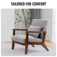 Fauteuil d'appoint en tissu lin avec structure en bois massif, canapé simple rembourré moderne, chaise pour salon, chambre à coucher, meubles de maison