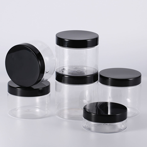 Transparent PET <b>Plastic</b> <b>Jars</b> With Black Screw Tops Cylinder Shape Food Grade Container 150ml 500ml Capacity - Product Image 1