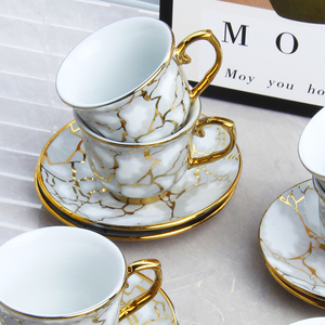 Tasse à Café et Soucoupe Céramique Style Arabe Bords Dorés Service à Café et Thé en Porcelaine Coffret Cadeau - Product Image 5