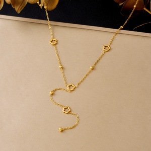 Gold Plated Hollow Flower Long Tassel Chain Necklace For Daily Wear - Product Image 1