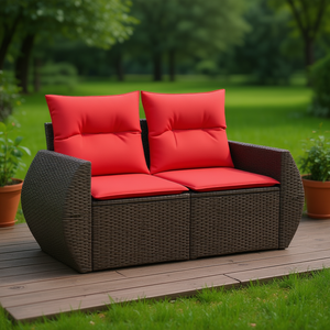 โซฟาลานบ้าน 2 ที่นั่งหวายโพลีสีน้ำตาลพร้อมเบาะรองนั่ง โซฟาสวนกลางแจ้ง ดีไซน์ร่วมสมัย เฟอร์นิเจอร์ที่ทนทาน - Product Image 2