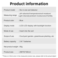 Détecteur de sol portable 6 en 1 PH humidité température lumière testeur sol mètre testeur test pour jardin ferme intérieur et extérieur