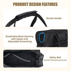 Tas dompet anjing portabel, tas Tote hewan peliharaan mewah dengan saku dan tali pengaman untuk anak anjing kucing kecil bernapas - Product Image 4