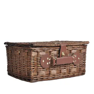 Handmade Craft OEM Cheap 2 Person Willow Rattan Wicker Wood Fruit Food Picnic Cheap Straw Carry Basket With Handle