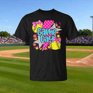 T-shirt de softball Game Day avec design de nœud Coquette Lightning pour les amateurs de softball - Product Image 3