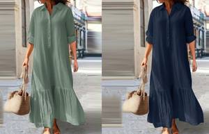 Robe chemise pour femmes en gros OEM |   Col semi-ouvert ample à manches longues |   Vêtements décontractés pour les vacances et le quotidien - Product Image 6