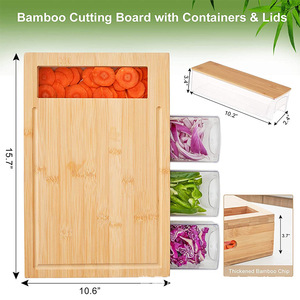 <b>Bamboo</b> Cutting Board With Drawers Rectangle Wood Kitchen Storage Chopping Block - Product Image 4
