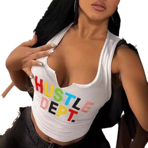 Débardeur côtelé imprimé en spandex pour <span class=keywords><strong>femme</strong></span>, style western, col ouvert, avec logo personnalisé, sans manches, <span class=keywords><strong>sexy</strong></span>, vente en gros - Product Image 2
