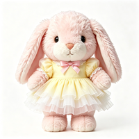 Peluche Lapin aux Oreilles Tombantes Douce et Moelleuse, Poupée Lapin Rembourrée avec Robe à Nœud en Dentelle Jaune, Animal en Peluche Doux et Câlin, Peluche Lapin Personnalisée