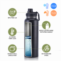 Bouteille d'eau isotherme portable en acier inoxydable de 32 oz et 64 oz, gourde sous vide pour le sport et la gym