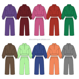 Conjunto Deportivo para Niñas: Sudadera con Cuello Alto y Cierre de Cremallera, Pantalones Anchos con Bolsillos Laterales, Cumple con los Estándares, Color y Talla Personalizables - Product Image 5