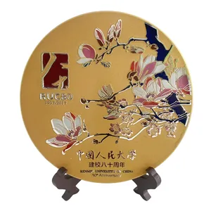 広州工場カスタムデザイン金属ダイキャストエンボス加工美しい記念プレート名誉ゴールドお土産プレートメダル