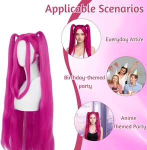 动漫角色扮演假发 韩流万圣节合成纤维可调节耐热红色长款 330 克 中国 - Product Image 5