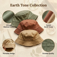 Chapeau Bob en Coton Lavé Couleur Terre Uni Style Vintage Esthétique, Respirant et Doux pour Voyage et Activités de Plein Air, Casquette de Pêcheur Unisexe