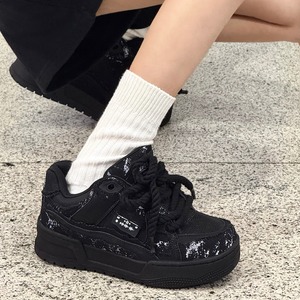 Chaussures noires Street Black de la série Blending Ink, à plateforme polyvalente avec lacets en corde de chanvre, style tendance pour couple - Product Image 1