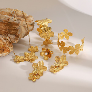 Yueli Flower Jewelry <b>Set</b> Stainless Steel Necklace Earrings <b>Bracelet</b> Ring Party Wear - Product Image 4