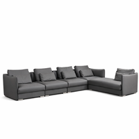 Canapé d'angle modulaire en cuir véritable Chesterfield, rembourré, minimaliste, écologique, durable, multi-pièces, en forme de L