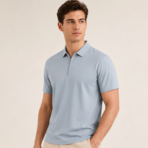 Custom Logo Seamless Bonding Smooth Classic Business Casual Wholesale Factory Direct Men's Essential Quarter <b>Zip</b> <b>Polo</b> Shirts - Product Image 2