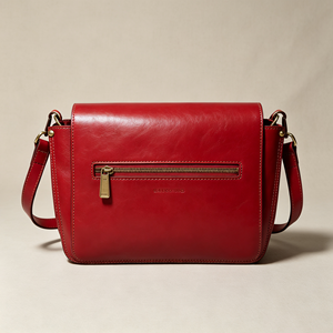 Ladies Retro Leather‑Like Flap Shoulder Bag Red Solid Color Back <b>Zip</b> Pocket Adjustable Strap Daily Crossbody <b>Purse</b> - Product Image 6