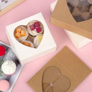 Wholesale 4 Cavity Cupcake Boxes with Heart Shape <b>Clear</b> Window, Foldable Kraft & White Paper Muffin Packaging Box with Insert - Product Image 2